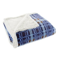 Pătură de aruncare din lână Sherpa cu model în carouri albastru și maro-pat hipoalergenic ușor sau canapea pătură moale de pluș