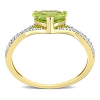 1-Carat T. G. W. Peridot și Carat T. W. diamant 14kt aur galben inima Crossover inel de logodna