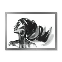 Designart 'portret alb-negru al femeii afro-americane IV' imprimare modernă de artă încadrată
