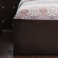 Cadru de pat cu platformă din lemn Metro Queen cu tăblie și picioare din panou, Espresso
