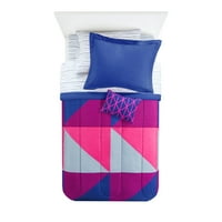 Piloni violet și albastru Geo pat într-o geantă set de cuvertură cu cearșafuri, t Twin XL