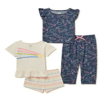 Set de pijamale cu imprimeu Wonder Nation Toddler Girls, 4 Piese, dimensiuni 2T-5T