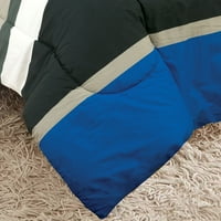 Set de cuverturi Twin XL, pat reversibil albastru cu dungi de Rugby într-o geantă