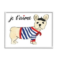 Stupell Industries Je T ' aime câine francez purtând beretă desen 11, Design de Heather Strianese