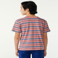 Tricou Cu Dungi Cu Mânecă Scurtă Pentru Băieți, Dimensiuni 4-18