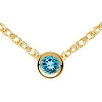 Primal aur Karat Galben Aur albastru topaz bezel pandantiv cu cablu coarda lanț