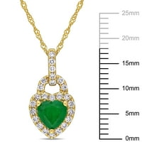 Miabella femei Carat T. G. W. inima-Cut Emerald & Carat T. W. Diamond 14kt aur galben inima blocare Halo pandantiv cu lanț