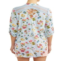 No Boundaries bluză tunică din jug din dantelă imprimată floral pentru juniori