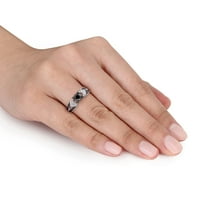 Miabella femei carate TW diamant alb-negru Sterling argint Split Gamba inel de logodna