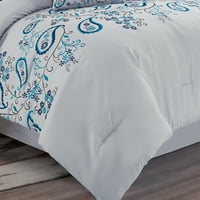 Set de cuvertură moale pat într-o geantă, design broderie, regină, gri albastru