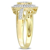 Miabella femei carate TW diamant 10kt aur galben Oval dublu Halo Split Gamba inel de logodna