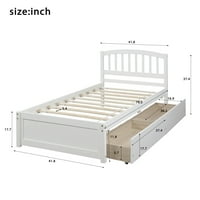 Hommoo pat de depozitare cu platformă dublă cadru de pat din lemn cu două sertare și tăblie, Alb