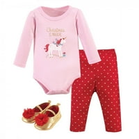 Hudson Baby Baby Girl Body din bumbac, set de pantaloni și pantofi, Crăciun Magic, 0 luni