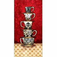 Stivă de bucătărie ceașcă de cafea Damasc cani model buline pictura Red & Tan panza arta de Pied Piper Creative