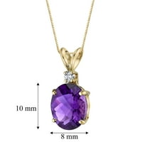 2. ct Oval formă violet ametist și diamant pandantiv în aur galben 14k, 18