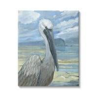 Stupell Industries Salty Pelican Cloudy Coastal beach Galerie de pictură învelită pe pânză imprimată artă de perete, Design de