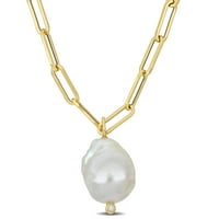 Miabella femei Alb De Apă Dulce cultivate Pearl Diamond Accent 14kt Galben Aur Oval Link picătură pandantiv cu lanț