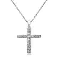 Carat T. W. pandantiv cruce cu diamant alb din argint Sterling