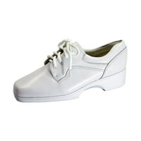 Oră confort Cherie femei lățime largă din piele Dantela-up Oxford pantofi alb 5