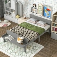 Cadru de pat Miniyam Full Size cu bancă de pat, economie de spațiu, gri