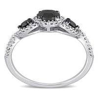 1-Carat T. W. diamant alb-negru 14kt aur alb inel de logodna din trei pietre