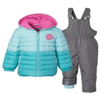 Roz Platinum Baby Toddler Girl Colorblock Geacă De Iarnă Haină Și Pantaloni De Zăpadă Salopetă, Set Snowsuit