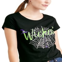 Femei Negru Metalic Spider Web Vrăjitoarele Rele Pălărie Halloween T-Shirt