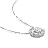 Carat T. W. diamant 10kt Aur Alb pandantiv Floral cu lanț