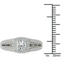 1-carate T. W. diamant Split Gamba single Halo 14kt aur alb inel de logodna