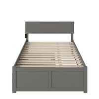 Orlando King pat cu platformă din lemn masiv cu picioare și trunchi Twin XL în gri