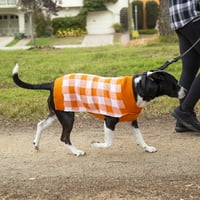 Haine vibrante pentru câini de Halloween, pulover portocaliu în carouri de bivol, pentru câini, mărime medie