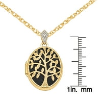 Primal Gold karat aur galben lustruit și texturat diamant negru țesătură Oval copac medalion cu lanț de frânghie de cablu
