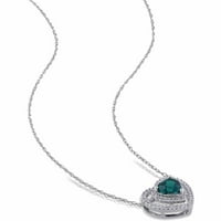 Miabella femei Carat T. G. W. În formă de inimă create smarald și Carat T. W. rotund tăiat diamant 10kt Aur Alb dublu Halo inima pandantiv cu lanț