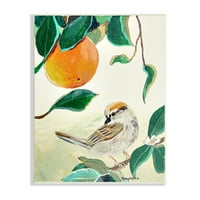 Stupell Industries pasăre cocoțat portocaliu ramură de copac frunze pictură artă Neîncadrată imprimare artă de perete, Design