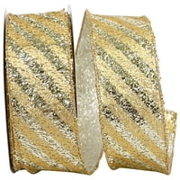 Hârtie Crăciun aur metalic dungă Poliester panglică, 10yd 2.5 in, 1 pachet