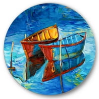 Designart 'barca la lac în timpul Evening Glow III' Nautical & Coastal Circle Metal Wall Art-Disc de 11