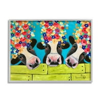 Stupell Industries fermă bovine vaci petale de flori strălucitoare scânduri verzi pictură artă încadrată Gri imprimare artă de