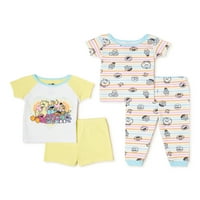 Sesame Street Baby Girl T-Shirt, scurt, și pantaloni pijama Set, 4 Piese, dimensiuni 9M-24M