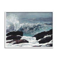 Stupell Industries Crashing Waves Ocean Rocks Cliffs Rough Waters Painting White Framed Art Print Wall Art, Design cu litere și